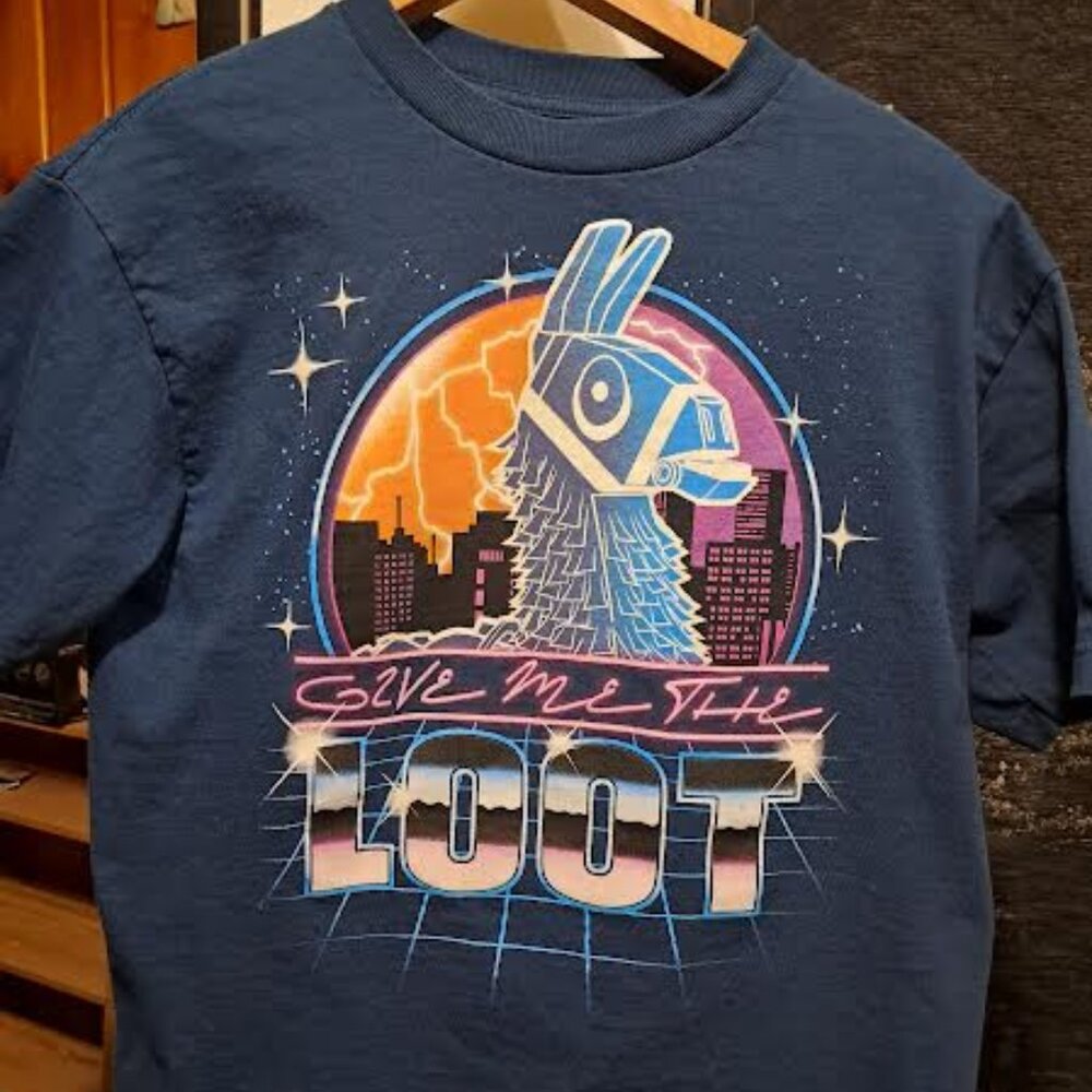 Men’s Medium Fortnite "Give Me the Loot" Llama Tee 100% Cotton Mad Engine